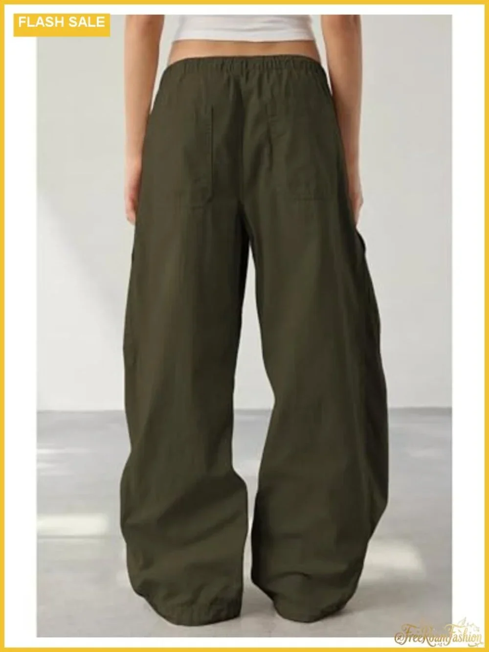 Women's Barrel Leg Cargo Pants Drawstring Waist Baggy Jeans Cotton